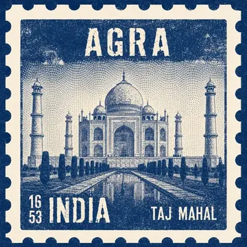 Alliance Developers works in Agra — vintage postage-stamp illustration