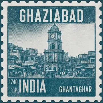 Alliance Developers works in Ghaziabad — vintage postage-stamp illustration
