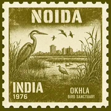 Alliance Developers works in Noida — vintage postage-stamp illustration