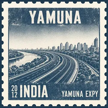 Alliance Developers works in the Yamuna Expressway township — vintage postage-stamp illustration